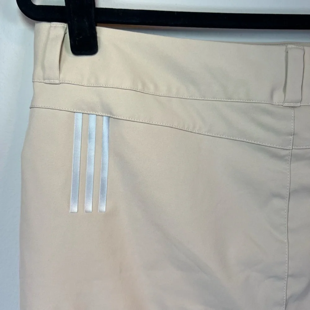 Adidas Golf Skirt Beige Stripe Logo Stretch Sporty Pickleball Tennis Lined Sz 10
